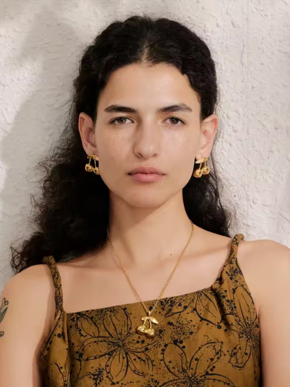 Gold Cherry Pendant Necklace&Earrings Set - Picture 13 of 14